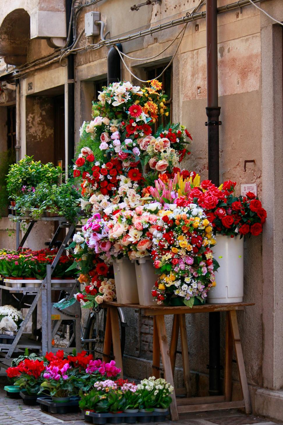 Designer working with exotic blooms